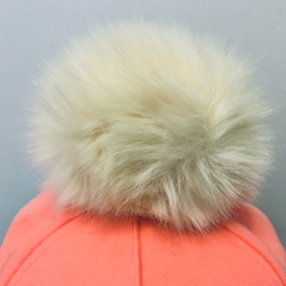 Peach baseball hat with cream pom pom topper - Picture 3 of 5